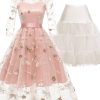 Clothing Retro Stage | 2Pcs Pink 1950S Dress & White Petticoat