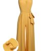 Clothing Retro Stage | 1930S Halter Lace-Up Jumpsuit Yellow