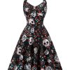 Clothing Retro Stage | 1950S Skull Floral Halter Dress Black