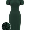 Clothing Retro Stage | 1940S Solid Wrap Dress Dark Green