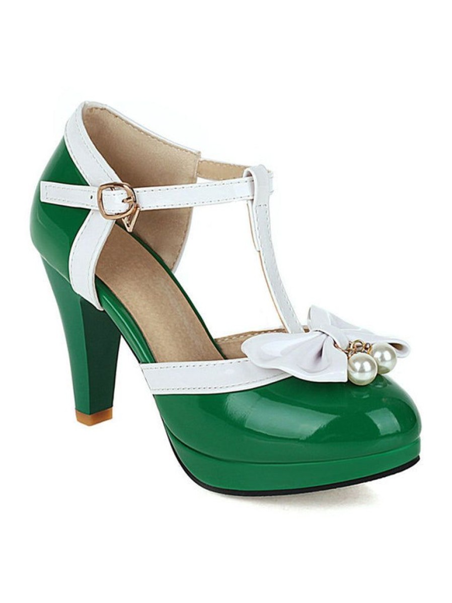 Shoes Retro Stage | Retro T-Strap Bow High Heel Shoes