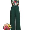 Clothing Retro Stage | 1930S 3D Floral Strap Patchwork Jumpsuit Green