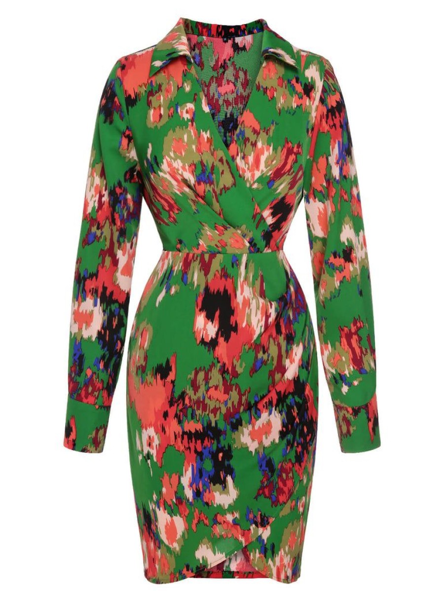 Clothing Retro Stage | 1960S Dyed Floral Pencil Dress Green