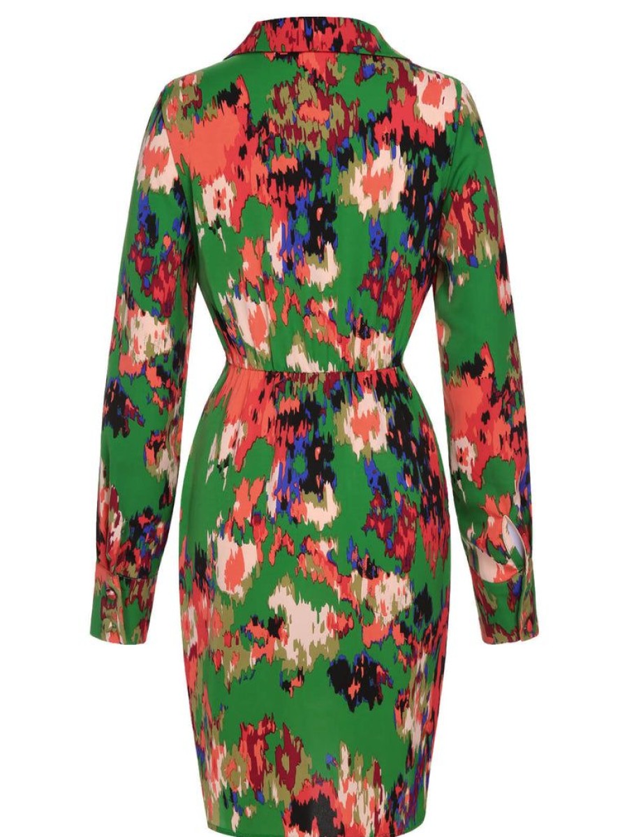 Clothing Retro Stage | 1960S Dyed Floral Pencil Dress Green