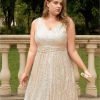 Clothing Retro Stage | [Plus Size] 1950S Sleeveless Sequined Dress Gold