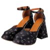 Shoes Retro Stage | Retro Square Toe Floral High Heels Black