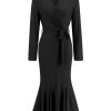 Clothing Retro Stage | 1930S V-Neck Solid Long-Sleeved Knitted Fishtail Dress