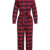 Clothing Retro Stage | 1930S Christmas Plaid Long Sleeved Lapel Jumpsuit Red