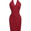 Clothing Retro Stage | 1960S Solid Halter Bodycon Dress Red