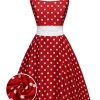 Clothing Retro Stage | 1950S Dots Patchwork Swing Dress Red