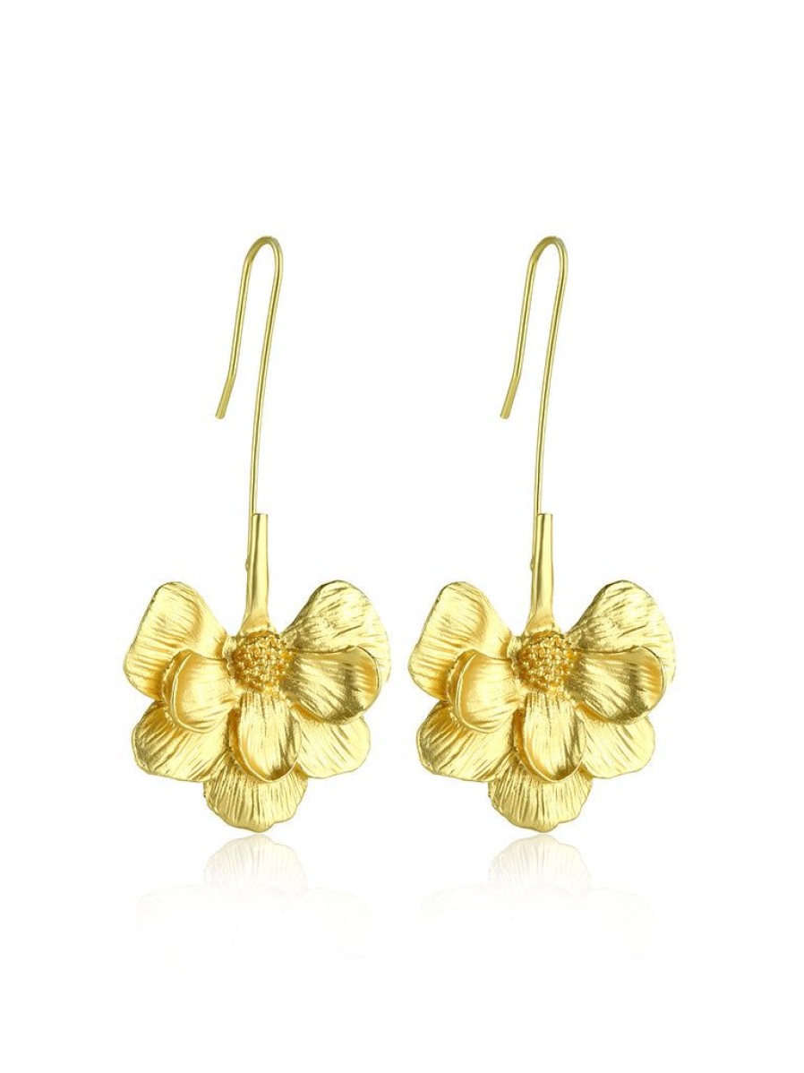 Accessories Retro Stage | Long Floral Golden Temperament Earrings