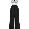 Clothing Retro Stage | 1930S Polka Dot Patchwork Belt Jumpsuit Black