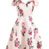 Clothing Retro Stage | 1950S Floral Spaghetti Strap Dress Pink