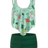 Clothing Retro Stage | 1950S Retro Dinosaur Tankini Set Green