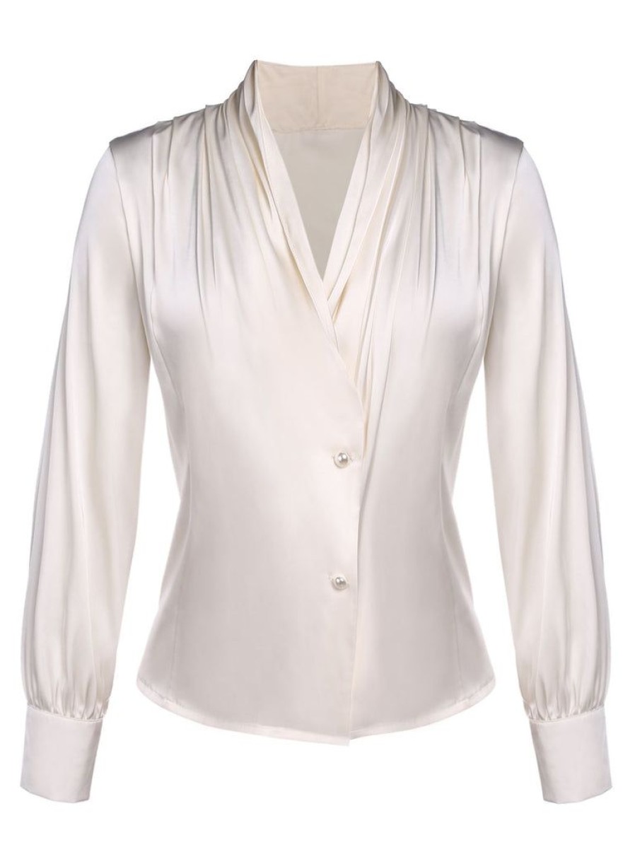 Clothing Retro Stage | 1930S Solid Long Sleeve Blouse Ivory