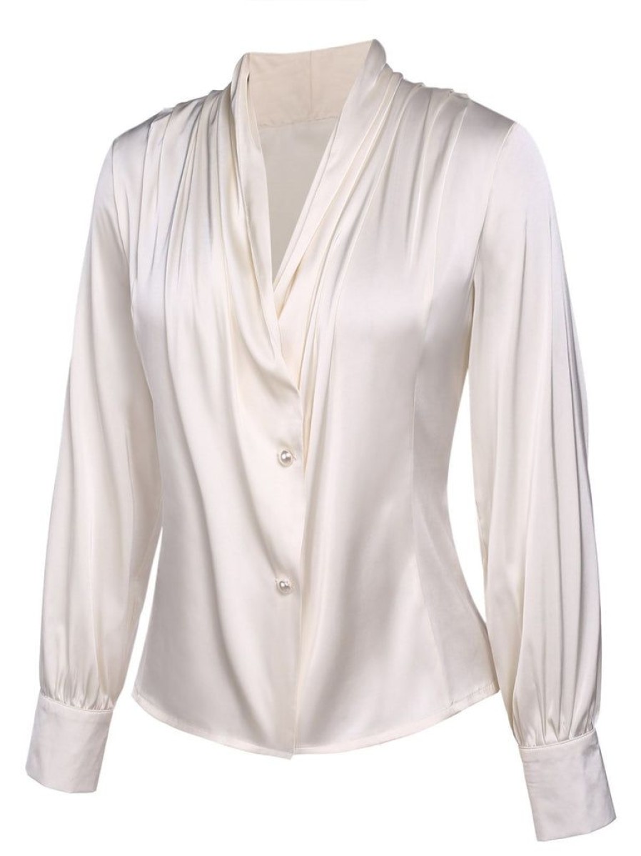 Clothing Retro Stage | 1930S Solid Long Sleeve Blouse Ivory