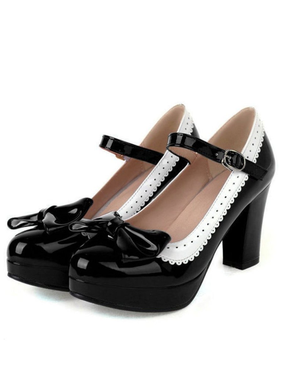 Shoes Retro Stage | Bowknot Chunky Heels Mary Jane Shoes