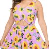 Clothing Retro Stage | Plus Size 1940S Sunflowers Skirted Swimsuit Purple