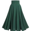 Clothing Retro Stage | Green 1950S Solid Vintage Skirt