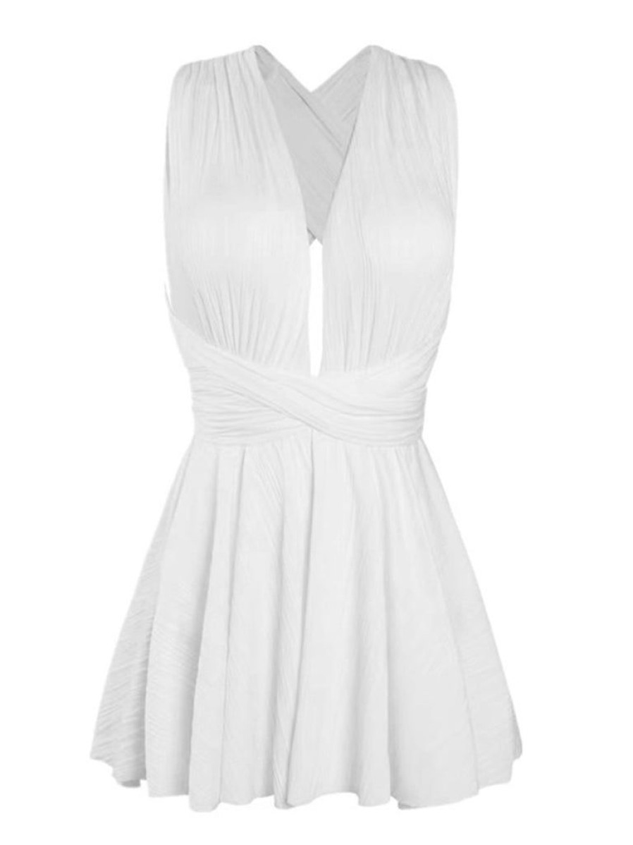 Clothing Retro Stage | 1930S Backless Pleated Skirted Swimsuit White