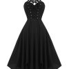 Clothing Retro Stage | 1950S Spaghetti Strap Gothic Style Dress Black