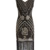 Clothing Retro Stage | 1920S Sequined Fringe Flapper Dress Black