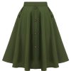 Clothing Retro Stage | 1950S Pocket Buttoned Skirt Army Green