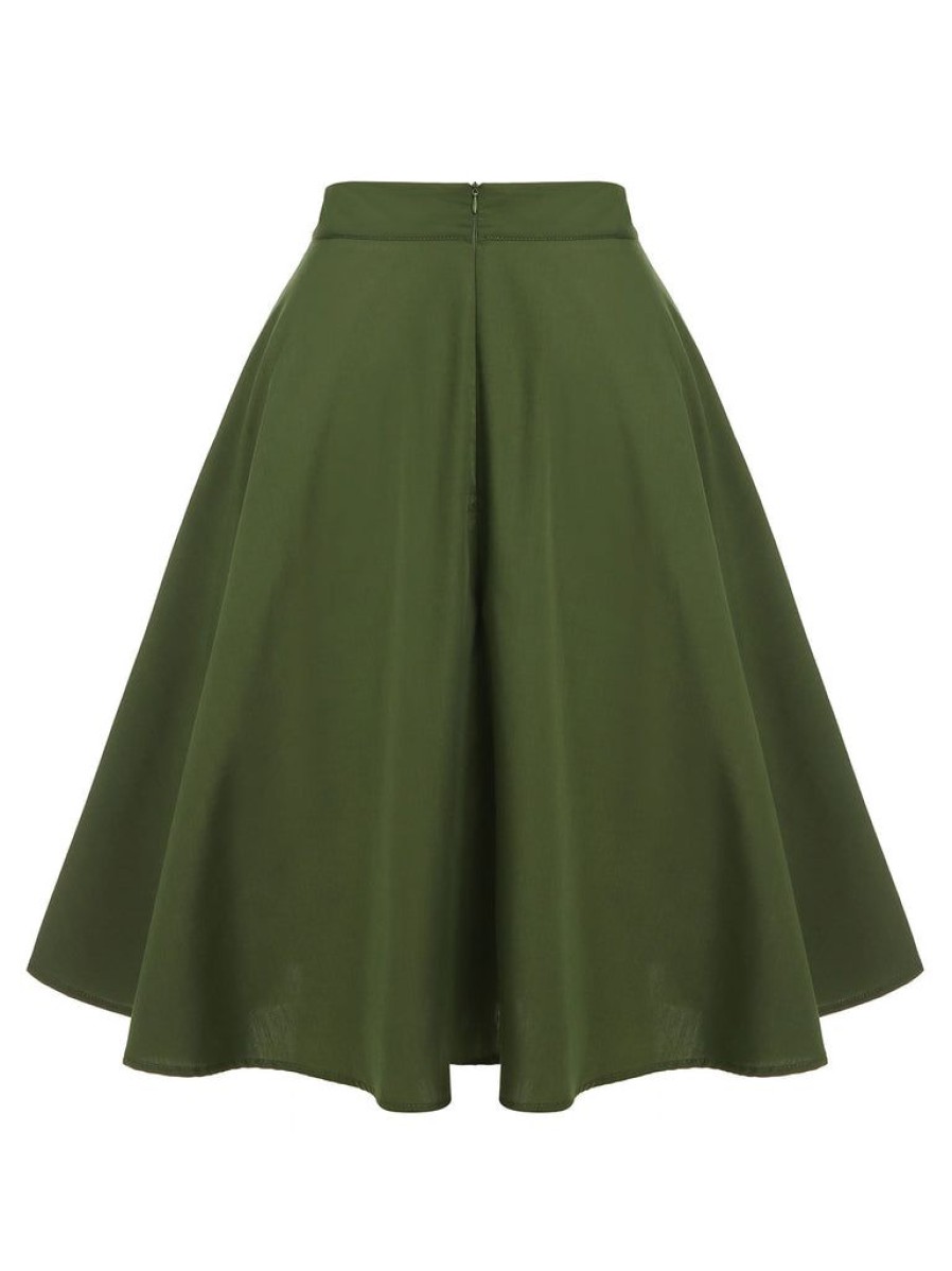 Clothing Retro Stage | 1950S Pocket Buttoned Skirt Army Green