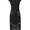 Clothing Retro Stage | 1920S Sequin Fringed Gatsby Dress Black