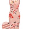 Clothing Retro Stage | 1950S V-Neck Wrap Floral Pencil Dress Pink