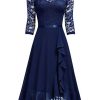 Clothing Retro Stage | [Plus Size] 1930S Off-Shoulder Lace Dress Royal Blue