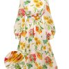 Clothing Retro Stage | 1930S Flower Long Sleeves Swing Dress Multi-Color