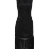 Clothing Retro Stage | 1920S Sequined Fringe Flapper Dress Black