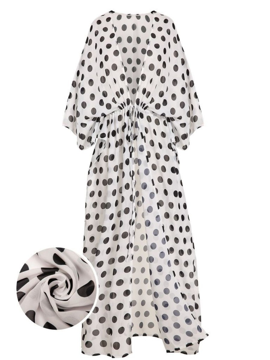 Clothing Retro Stage | Black&White 1960S Polka Dots Long Cover-Up