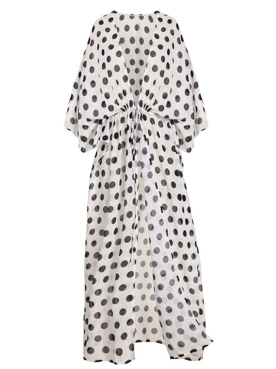 Clothing Retro Stage | Black&White 1960S Polka Dots Long Cover-Up