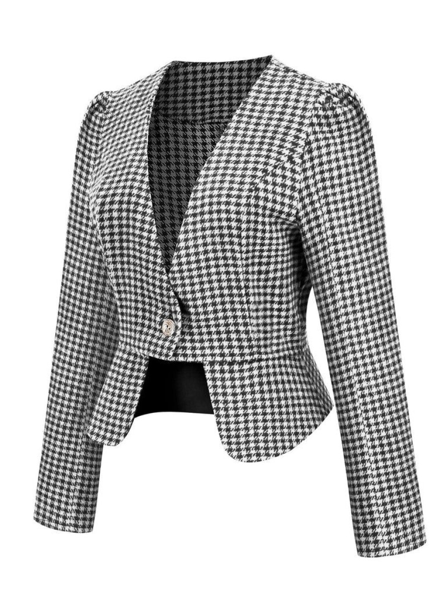 Clothing Retro Stage | 1940S Retro Plaid Button Fitted Blazer