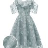 Clothing Retro Stage | 1950S Lace Cold Shoulder Ruffle Dress