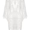 Clothing Retro Stage | White V-Neck Embroidered Lace Cover-Up