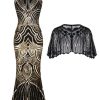 Clothing Retro Stage | 2Pcs Backless 1920S Dress & Black Cape