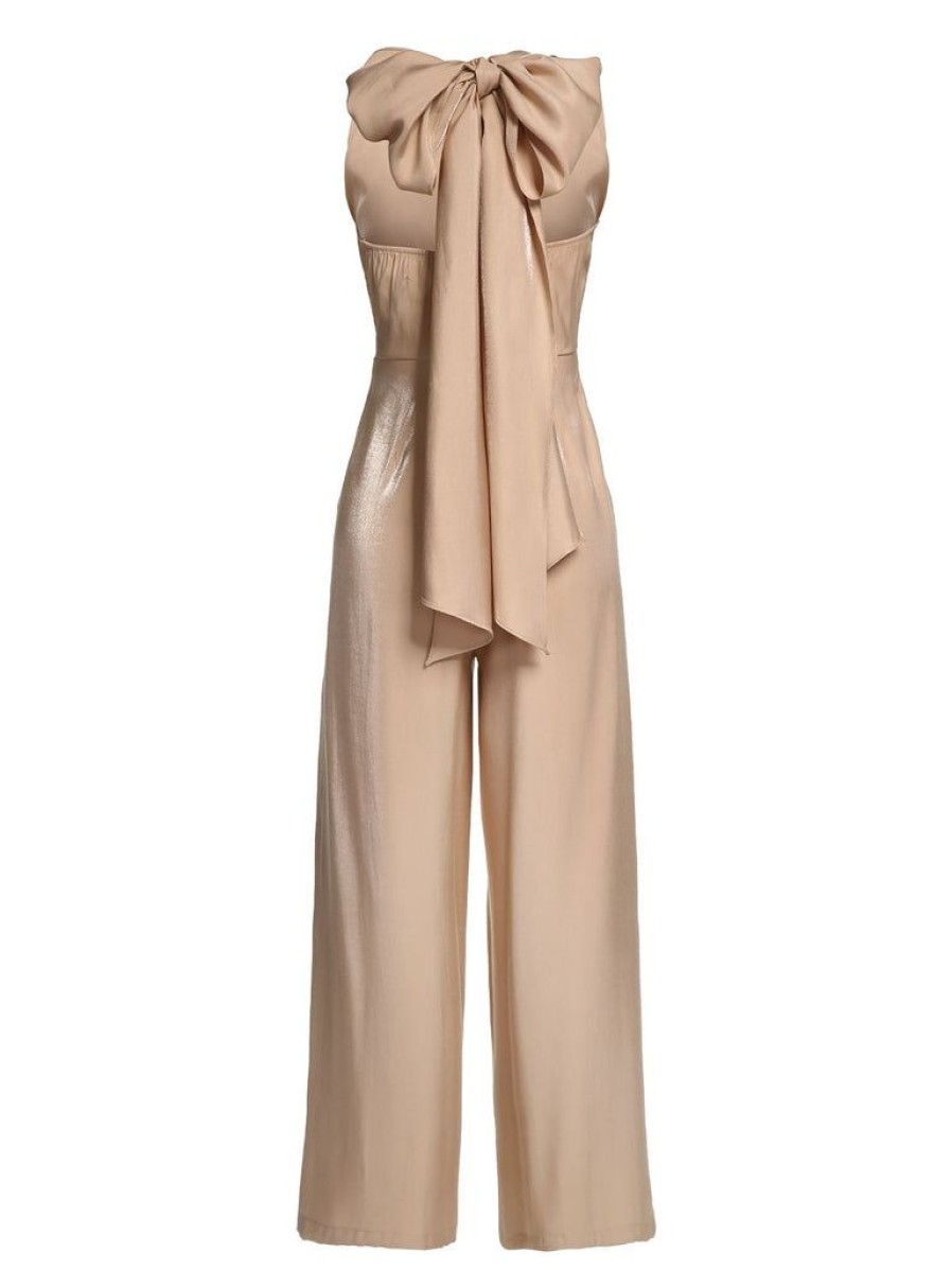 Clothing Retro Stage | 1930S Solid V-Neck Halter Jumpsuit Khaki