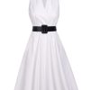 Clothing Retro Stage | 1950S Halter Belted Swing Dress White