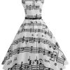 Clothing Retro Stage | 1950S Music Note Swing Dress White