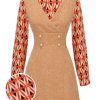 Clothing Retro Stage | 2Pcs 1960S Blouse & Tweed Mini Dress Orange