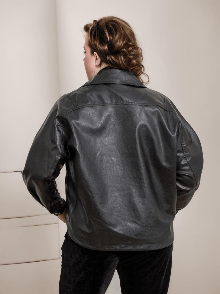 Clothing Retro Stage | [Plus Size] 1960S Leather Short Jacket Black