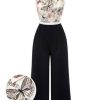 Clothing Retro Stage | 1930S Lapel Floral Butterfly Jumpsuit Black & White