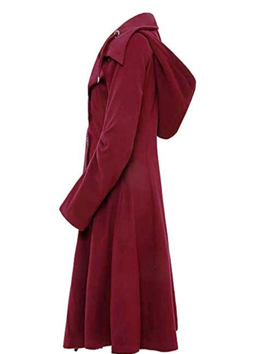 Clothing Retro Stage | 1950S Solid Button Coat Wine Red