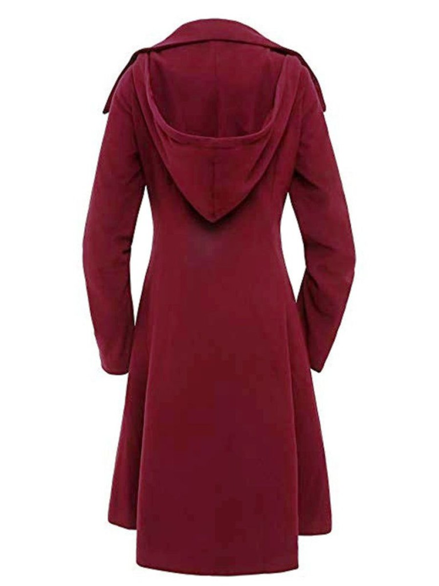 Clothing Retro Stage | 1950S Solid Button Coat Wine Red