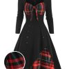 Clothing Retro Stage | 1950S Sweetheart Plaid Patchwork Dress