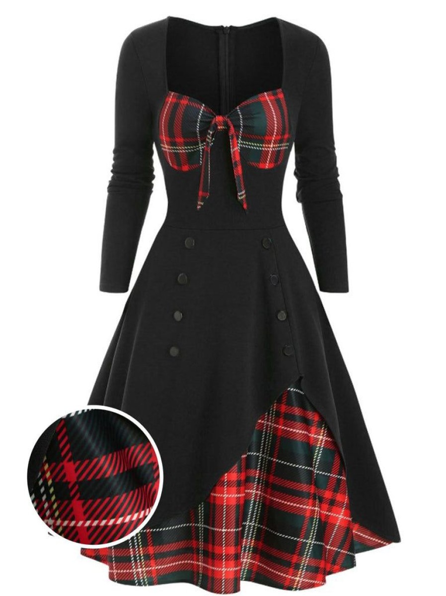 Clothing Retro Stage | 1950S Sweetheart Plaid Patchwork Dress