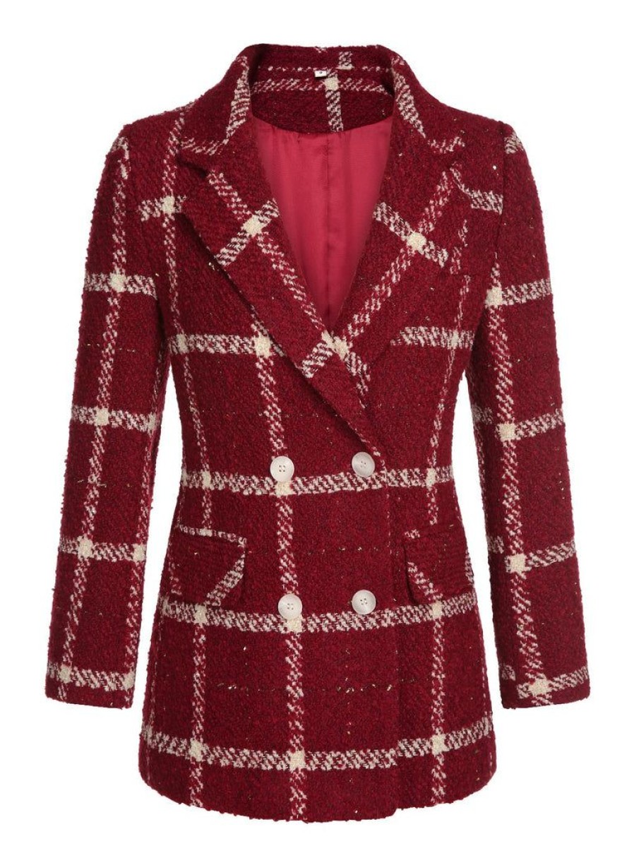 Clothing Retro Stage | 1950S Christmas Scottish Plaid Jacket Red